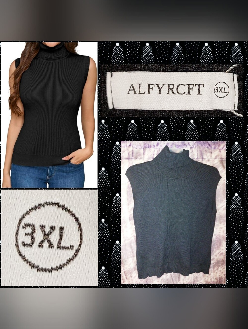 ALFYRCFT brand Black Sleeveless Ribbed Turtleneck Soft Knit Sweater Top Sz 3XL
